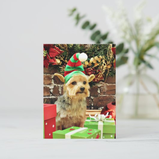 Kerstmis - Yorkshire Terrier - Vinnie Feestdagenkaart (Staand voorkant)