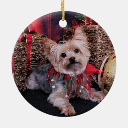 Kerstmis - Yorkshire Terrier - Vinnie Keramisch Ornament (Achterkant)