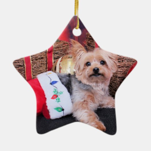 Kerstmis - Yorkshire Terrier - Vinnie Keramisch Ornament (Achterkant)