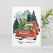 Kerstmis Yorkshire Terrier Yorkie & Oude Truck Feestdagenkaart (Staand voorkant)