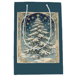 Kerstmis Yule Boom Met Sneeuwbeladen Takken Medium Cadeauzakje