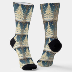 Kerstmis Yule Boom Sneeuwvlok Takken Art Nouveau Sokken