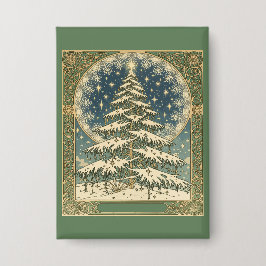 Kerstmis Yule Boom Sneeuwvlokken en Sterren Art No Button