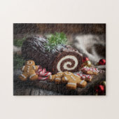 Kerstmis Yule Log Dessert Scene Legpuzzel (Horizontaal)