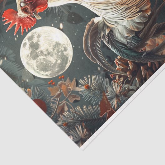 Kerstmis Yuletide Rooster & Maan Decoupage Tissuepapier (Detail)