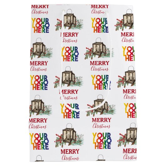 Kerstmis Zakelijk Bedrijfslogo Rustiek Medium Cadeauzakje (Achterkant)