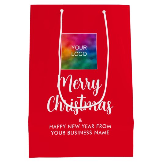 Kerstmis Zakelijk Logo Hier Aanpasbaar Medium Cadeauzakje (Achterkant)