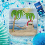 Kerstmis zandman op tropisch strand papieren bordje (Feest)