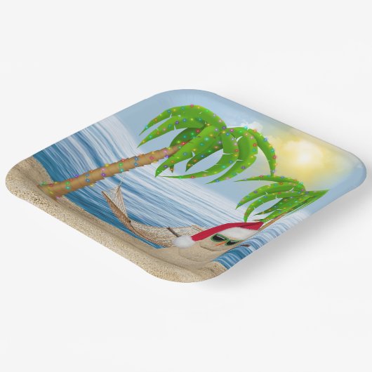 Kerstmis zandman op tropisch strand papieren bordje (Gebogen)
