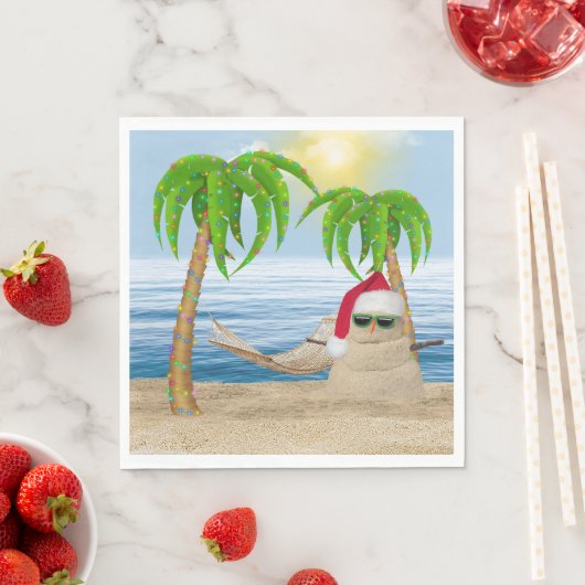 Kerstmis zandman op tropisch strand servet (Insitu)