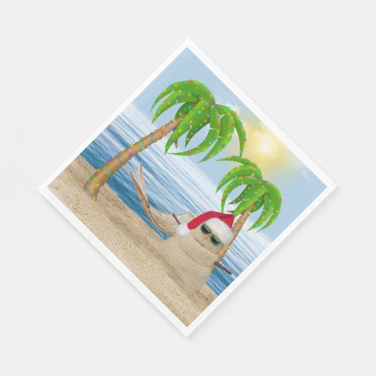 Kerstmis zandman op tropisch strand servet (Hoek)