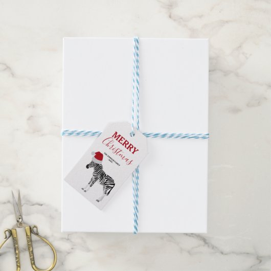 Kerstmis Zebra Funny Animal met Santa Hat Cadeaulabel (Met Touw)