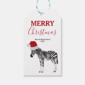 Kerstmis Zebra Funny Animal met Santa Hat Cadeaulabel (Voorkant)