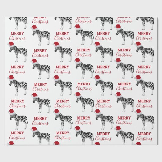 Kerstmis Zebra Funny Animal met Santa Hat Cadeaupapier (Vlak)