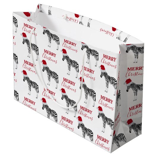 Kerstmis Zebra Funny Animal met Santa Hat Groot Cadeauzakje (Achterkant Gekanteld)