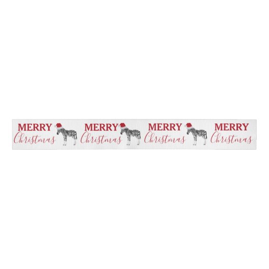 Kerstmis Zebra Funny Animal met Santa Hat Grosgrain Lint (Voorkant)