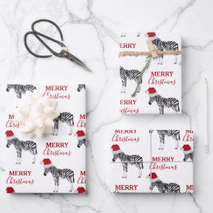 Kerstmis Zebra Funny Animal met Santa Hat Inpakpapier Vel