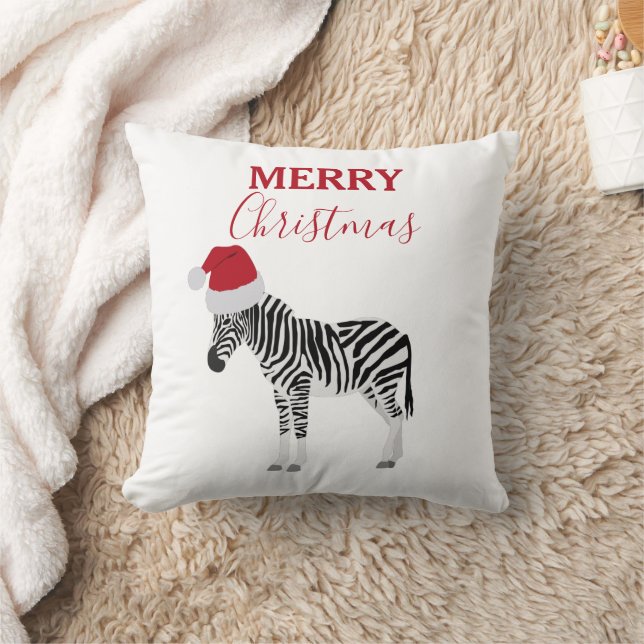Kerstmis Zebra Funny Animal met Santa Hat Kussen (Deken)