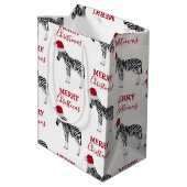 Kerstmis Zebra Funny Animal met Santa Hat Medium Cadeauzakje (Achterkant Gekanteld)