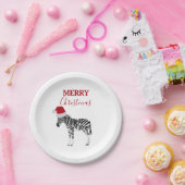 Kerstmis Zebra Funny Animal met Santa Hat Papieren Bordje (Feest)