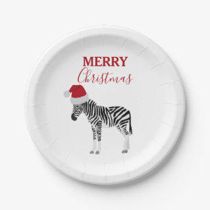 Kerstmis Zebra Funny Animal met Santa Hat Papieren Bordje