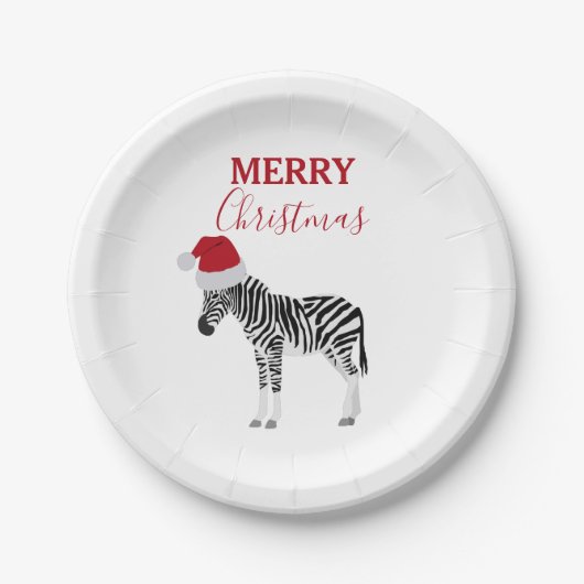 Kerstmis Zebra Funny Animal met Santa Hat Papieren Bordje (Voorkant)