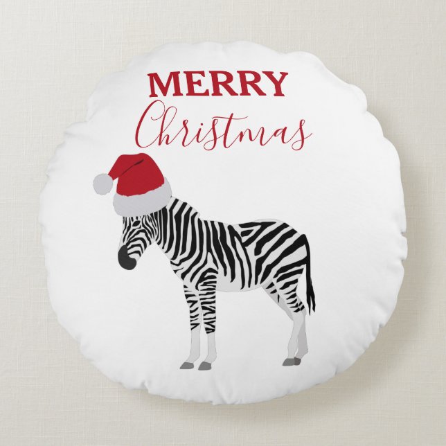 Kerstmis Zebra Funny Animal met Santa Hat Rond Kussen (Voorkant)