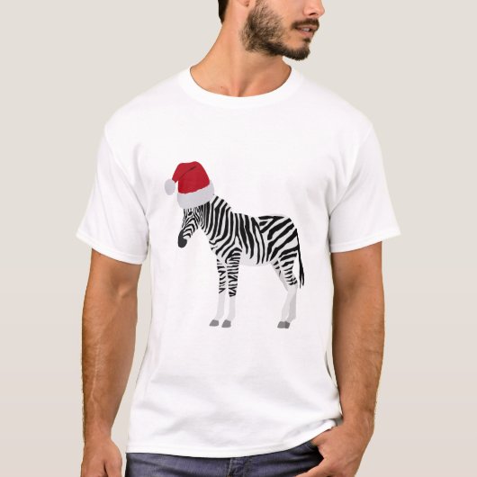 Kerstmis Zebra Funny Animal met Santa Hat T-shirt (Voorkant)