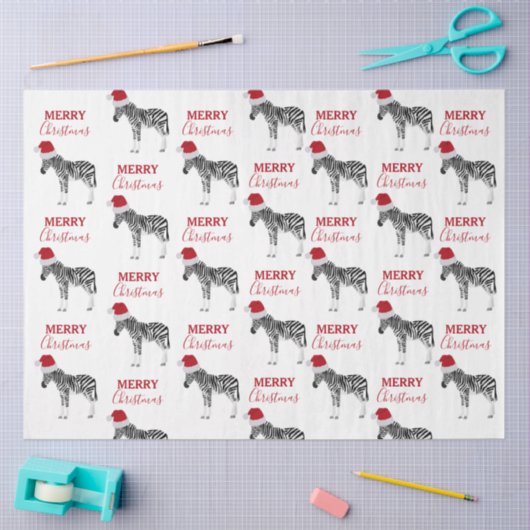 Kerstmis Zebra Funny Animal met Santa Hat Tissuepapier (Craft)