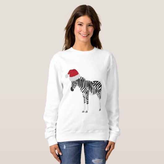 Kerstmis Zebra Funny Animal met Santa Hat Trui (Voorkant volledig)