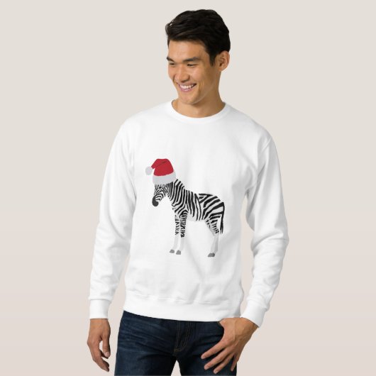 Kerstmis Zebra Funny Animal met Santa Hat Trui (Voorkant volledig)