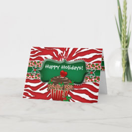 Kerstmis Zebra Leopard Heart Cupcake Ruby Feestdagen Kaart