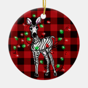 Kerstmis, Zebra met xmas, rode vlecht Keramisch Ornament