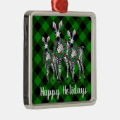 Kerstmis zebra's met een kerstkrans, groene geruit metalen ornament (Rechts)