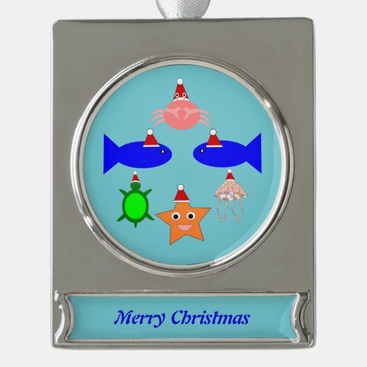 Kerstmis Zee Aangepast Verzilverd Banner Ornament (Voorkant)