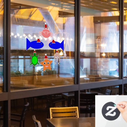 Kerstmis Zee creeert restaurant voor zeevruchten Raamsticker (Restaurant Raam)