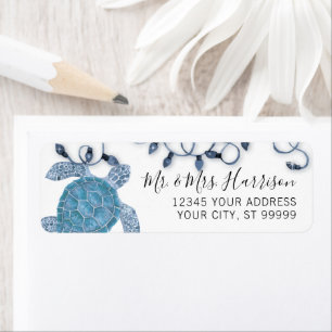 Kerstmis Zee Kreukbalkblauw lampje Etiket