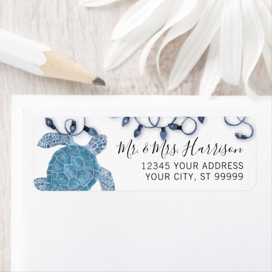 Kerstmis Zee Kreukbalkblauw lampje Etiket (Insitu)