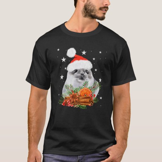Kerstmis Zee Lion Festive Harp Seal Xmas Zee Anim T-shirt (Voorkant)