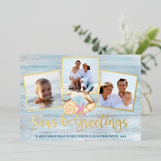 Kerstmis-Zeeen met een doorsnee blik Folie Feestdagenkaart (Staand Voorkant)