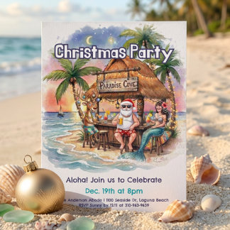 Kerstmis Zeemeermin Rendier Tiki Bar Tropisch Kers Kaart