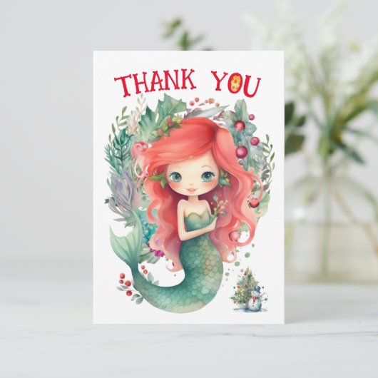 Kerstmis Zeemeermin Verjaardag Dank u kaart (Staand voorkant)