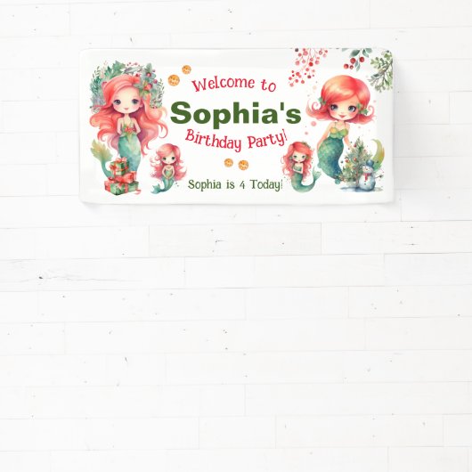 Kerstmis Zeemeermin Verjaardagsbanner Spandoek (Insitu)