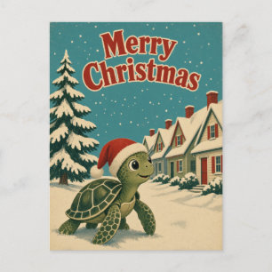 Kerstmis Zeeschildpad Cottage Rij Dier Kerstfeest Briefkaart