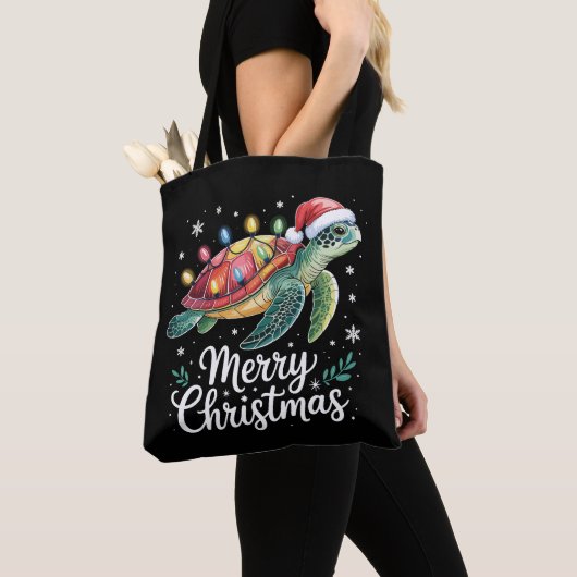 Kerstmis Zeeschildpad Kerstman Hoed Kerstdraadverl Tote Bag (Dichtbij)