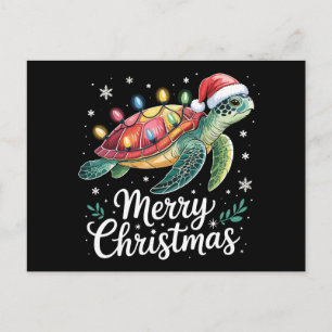 Kerstmis Zeeschildpad Kerstman Hoed Slag Boom Lich Feestdagenkaart
