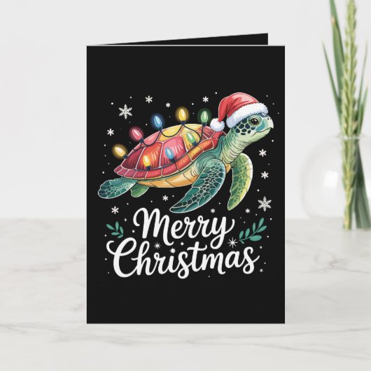 Kerstmis Zeeschildpad Kerstman Hoed Slag Boom Lich Kaart (Voorkant)