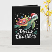 Kerstmis Zeeschildpad Kerstman Hoed Slag Boom Lich Kaart (Gele Bloem)