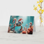 Kerstmis Zeeschildpad Met Suikerstokken Kaart (Gele Bloem)