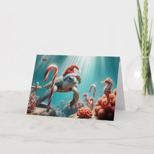 Kerstmis Zeeschildpad Met Suikerstokken Kaart